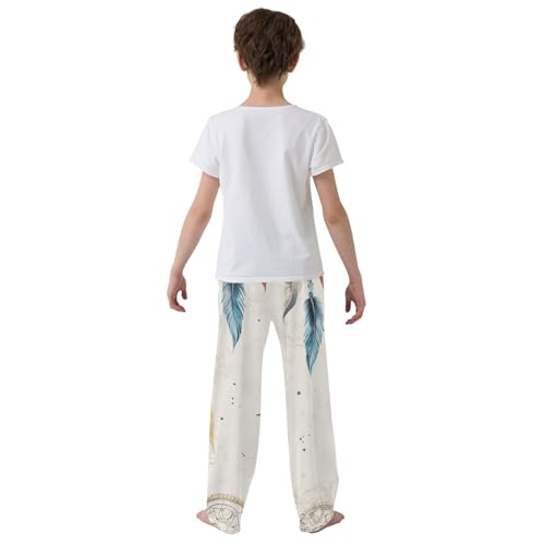 ZZXXB Dream Catcher and Feather Print Boys Long Pants Soft Trousers Elastic Waist Kids Lounge Bottoms with Pockets S-XL3