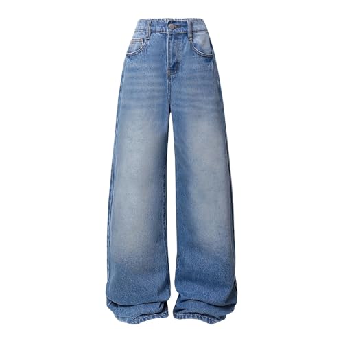Girls Wide Leg Jeans Baggy Versatile Straight Palazzo Casual Vintage High Waist Denim Pants with Pockets