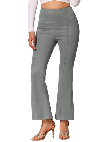 Image of Allegra K Women's Faux Suede Pants Business Casual Wide Legs Bell Bottom Flared Trousers