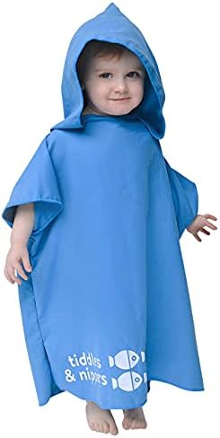 tiddlers & nippers Kids Microfibre Hooded Towel/Poncho | Colours: Blue/Pink/Grey Lightweight, Super Absorbent Microfiber & Quick Drying | Ideal For Beach, Pool, Holidays & Travel (Blue, 5-10 Years)