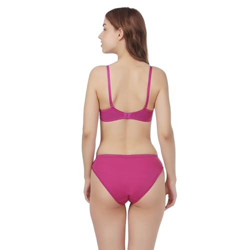 Image of Non Padded Bra Panty Set - Made of Pure Cotton Full Coverage Non Wired Seamless Pushup Soft Cup for T-Shirt Saree Dress Sports Garment for Daily Use Everyday