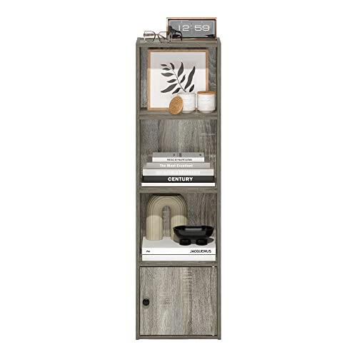 Image of Furinno Luder Shelf Bookcase with 1 Door Storage Cabinet, French Oak