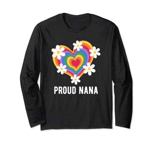 Proud Nana Grandma LGBTQ Gay Pride Rainbow Flowers Cute Long Sleeve T-Shirt