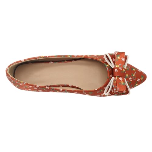 Pointy Toe Dressy Flats Shoes for Women Comfortable, Adorable Embroidered Bows, Red Cushioned Dance Shoes for Christmas 6