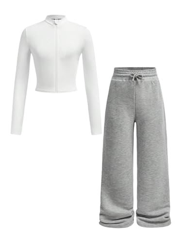 Girl's 2 Piece Athletic Sets Long Sleeve Zip Up Jackets and Wide Leg Baggy Sweatpants Sportswear