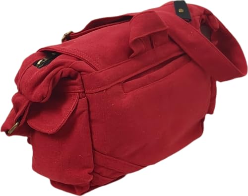 Image of Rough Canvas Cotton Messenger Sling Bag, (32x23x10cm, 7.5L) Medium Size. Patching with Elephant Design
