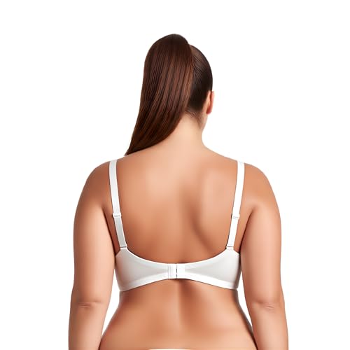 Image of Curve Muse Plus Size Minimizer Underwire Unlined Bra with Embroidery Lace-3Pack