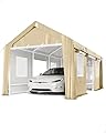 DEXSO 20'x10'x11' Windproof Carport Heavy Duty, 20 GA. Reinforced Poles & 14 mil PE Canopy, Extra Large Anti-High Wind Portable Garage for Full-Sized Pickup Truck and Bass Boat, Khaki