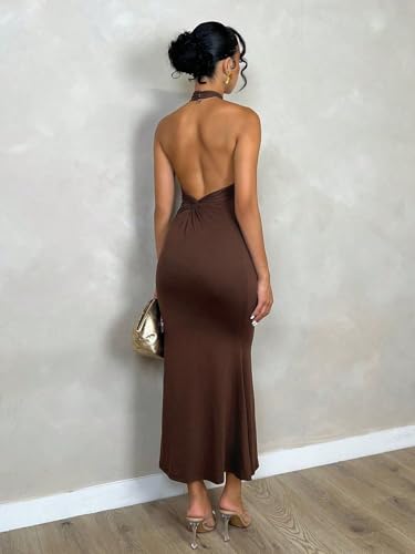 Image of SKAYS Women's Summer Dress Halter Bodycon Maxi Dress Backless Casual Party Dresses