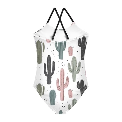 Cactus Cute White Kids One Piece Swimsuit Girls, Summer Beach Apparel, 3-102