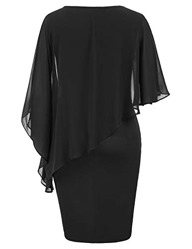 Hanna Nikole Women Plus Size Casual Solid Chiffon O-Neck Ruffles Mini Pencil Dress Black 22W - Image 3