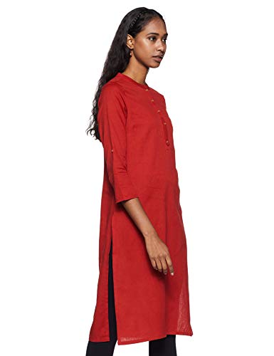 Image of W for Woman Cotton Yellow Solid Mandarin Collar Straight Kurta
