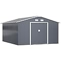 Outsunny 11' x 13' Outdoor Storage Shed, Garden Tool Metal Shed with Foundation Kit, Double Lockable Door, Air Vents and Sloping Roof, for Backyard, Patio, Lawn, Dark Gray