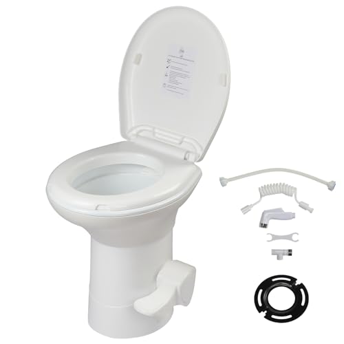 Image of VINGLI Porcelain RV Toilet, Gravity Flush Toilet with Foot Pedal Flush, Standard Height Gravity Camper Toilet For RVs, Trailers, and Outdoor Campers, Enamel Bowl