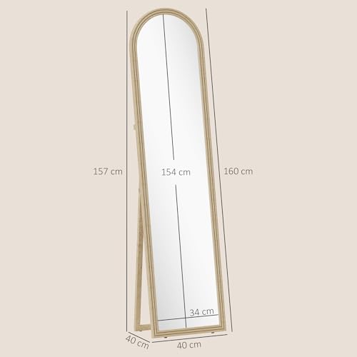 HOMCOM Espejo de Pie Cuerpo Entero 160x40 cm con Marco Efecto Piedra, Espejo de Pared Rectangular para Colgar con Soporte, 2 Formas de Uso, para Salón, Entrada y Dormitorio, Beige - imagen 7