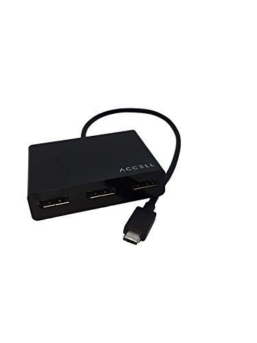 Accell USB-C DisplayPort Multi-Monitor Splitter - DisplayPort 1.2 Multi-Stream Transport (MST) Hub - 1x USB-C Connector (Thunderbolt 3 Compatible), 3X DP 1.2 outputs, 4K UHD @60Hz, Black (U226B-001B)