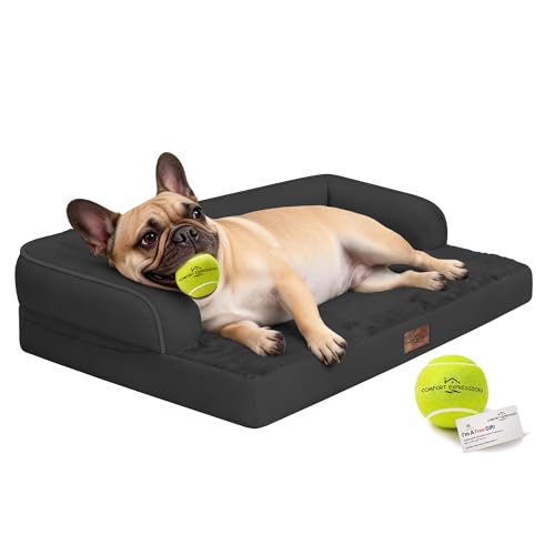 Image of Comfort Expression Washable Orthopedic Dog Bed for Large Sized Dogs | Waterproof Memory Foam Pet Bed 36x27 Inch with Removable Cover with Non-Slip & Bolster, Black