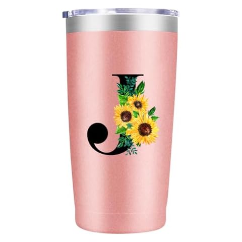 LEIOH Christmas Sunflower Gifts for Women,Birthday Gifts for Women,Gifts for Her Wife Girlfriend Friendship Mom Teacher Sister Boss Gifts Idea Monogrammed Gifts Rose Gold Initial Tumbler Mug J Cover