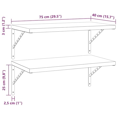 Étagères murales 2 pcs 75x40 cm en acier noir pour rangement et déco - 3