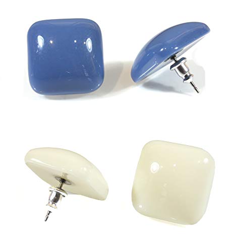 Boucles d'oreilles bouton bleu Atlantique et blanc nuage, la douceur d'un duo