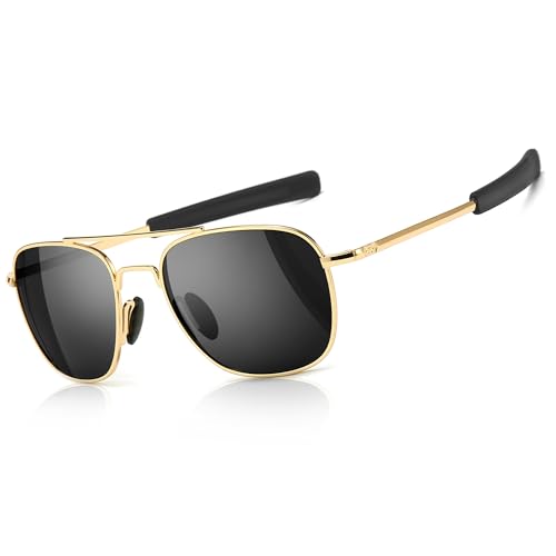 Image of SUNGAIT Men's Military Style Polarized Pilot Aviator Sunglasses - Bayonet Temples