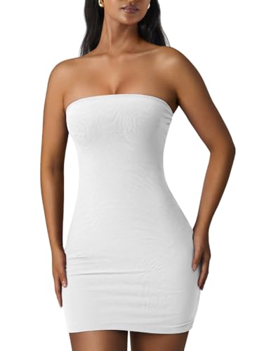 XXTAXN Womens Sexy Tube Sleeveless Bodycon Cocktail Party Mini Dress White