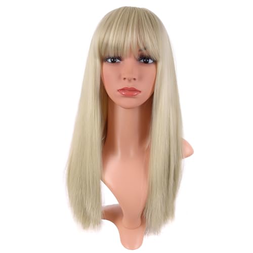 MapofBeauty 22 Zoll/56 cm Frauen Lange Gerade Flache Pony Kunsthaar Hitzebeständiges Faserhaar für Party Cosplay Perücke (Gold)