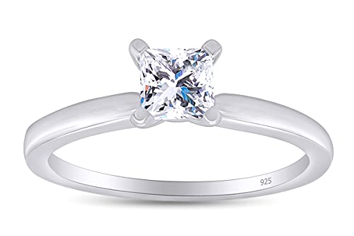 Jewel Zone US Princess Cut White Cubic Zirconia Anniversary Solitaire Ring in 14k Gold Over Sterling Silver (0.75 Carat)