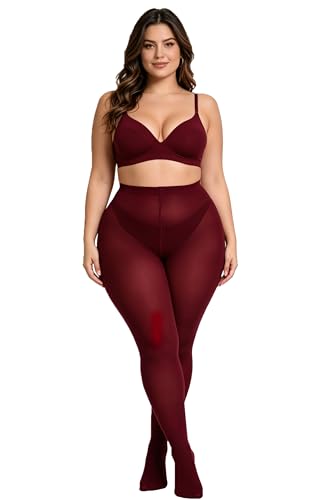 Image of HeyUU Plus Size High Waist 80D Semi-Opaque Tights, XL-4XL | Curvy Fit, No-Roll Waist, Soft Stretch, Smooth Coverage, Comfortable Everyday Wear