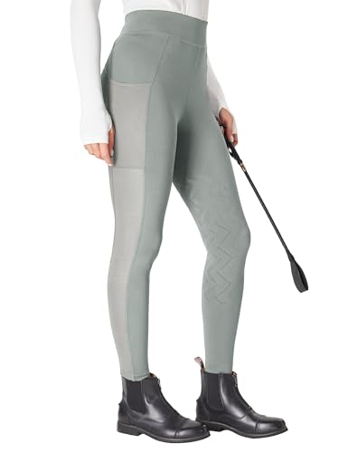 FitsT4 Sports Pantalones de equitación para mujer con rodillas de silicona antideslizantes y bolsillos laterales, transpirables y elásticos, para la escuela de equitación y ciclismo en primavera y
