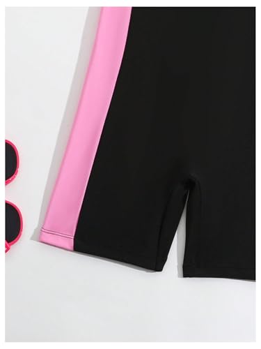 SweatyRocks Girl's One Piece Rash Guard Swimsuit Color Block Letter Graphic Short Sleeve Bathing Suit3