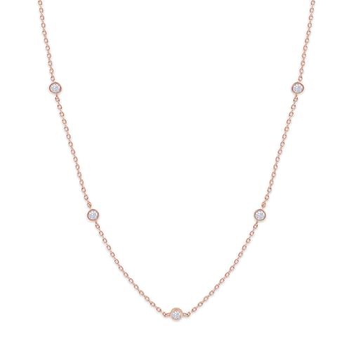 SAVEARTH DIAMONDS Five Stone Station Necklace for Women 1/2 Carat (ctw) Round Lab Created Moissanite Bezel-Set Choker Necklace 15"+3'' Extender in 18K Rose Gold Plated Jewelry for Her (0.50 ctw) by SAVEARTH DIAMONDS - Used condition - US$36.75