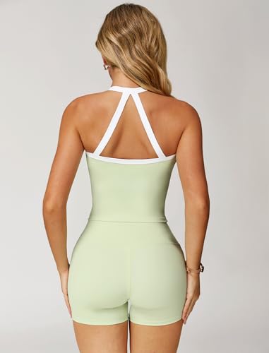Image of ABOCIW 2 Pieces Workout Sets for Women, Cross Back Tank Top Matching High Waist Biker Shorts, Gym Yoga Pilates Outfits