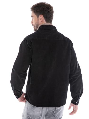 Image of Men's Corduroy Jacket Lightweight Shacket Long Sleeve Shirts Casual Vintage Black M