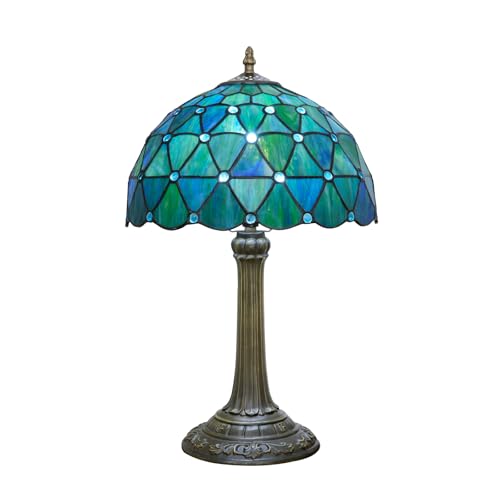 Stained Glass Tiffany-Style Mushroom Table Lamp 12in (Sea Blue)