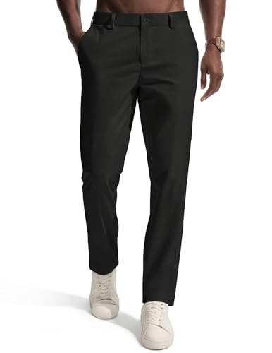 Pj Paul Jones Golf Pants For Men 4-Way Stretch Slim Fit Tapered Tear-Resistant Casual Trousers Dress Pants For Golf Office Black L