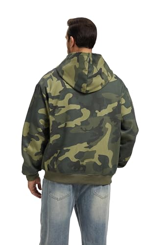 Camo Zip up Hoodie Men Full-Zip Fleece Hoodies Oversized Hooded Sweatshirts Maple Leaf Print Long Sleeve Sweatshirt