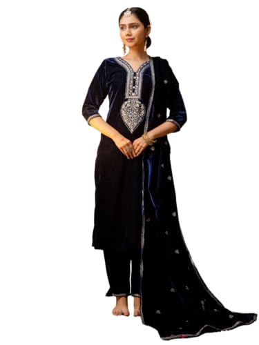 Women’s Velvet Kurta Pant Dupatta Set | Festive Wear Embroidered