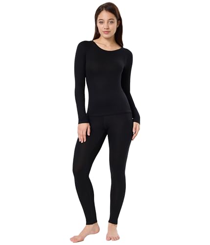 CAOZITOU 100% Merinowolle Unterwäsche Damen Set, Warme Skiunterwäsche Thermounterwäsche, Langarm Funktionsunterwäsche Frauen für Winter (180g, Schwarz, L)