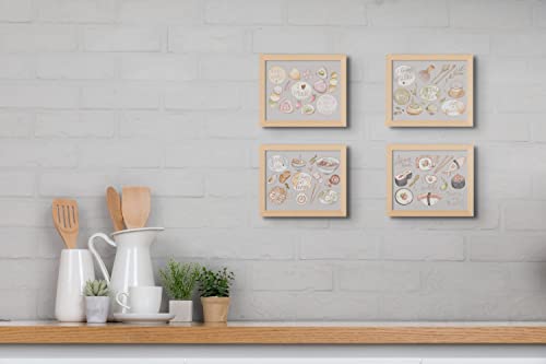 Crystal Canvas Japanese Snacks Prints - Set Of 4 (8X10 Inches) Glossy Traditional Culture Food Asian Sweets Kawaii Grey Wall Art Decor - Mochi - Ramen - Matcha Green Tea - Sushi Rolls #TOP1