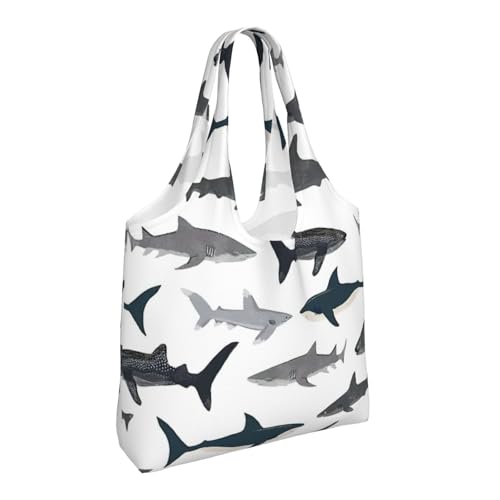 Sharks Nautical Print Aesthetic Canvas Tote Bag - Reusable Shoulder Tote Bag For Women Lady Casual Vacation, Shopping, Work, Gym2