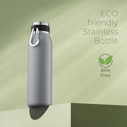 Image of SipX 20 oz Stainless Steel Insulated Water Bottle with Leakproof Lid & Carry Hook - Triple Insulated - Cold 24 Hours /Hot 12 Hours - Perfect for Gym, Work, Sports, Travel - Grey
