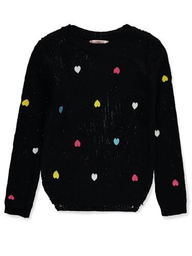 Pink Angel Girls' Rainbow Hearts Sweater - Black, 4