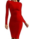 Mokoru Women's Casual Basic Pencil Dress Sexy Long Sleeve Bodycon Midi Club Dress, X-Large, Red