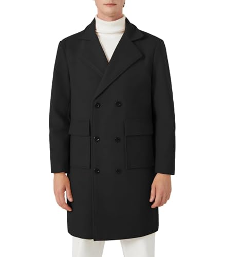 INVACHI Men's Wool Blend Pea Coat Notched Collar Double Breasted Overcoat Warm Winter Trench Coat4