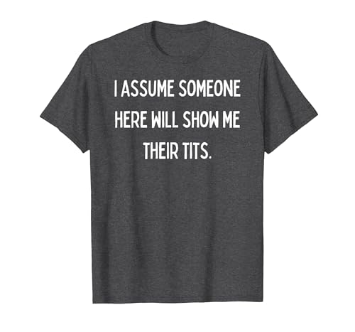 Fun Graphic-I Assume Someone here Will Show me Their Tits T-Shirt, Men, Dark Heather Grey, Large