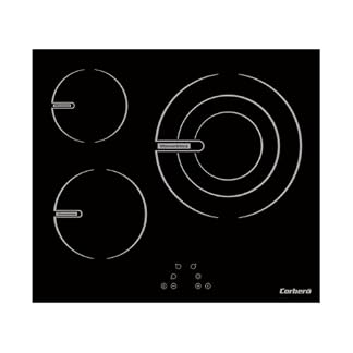 Corberó – Placa Vitrocerámica | CCVG35BF | 60cm | 3 Zonas | Zona Extra Grande 28 cm | 5700W | Control Táctil | 9 Niveles de Potencia | Bloqueo seguridad infantil | Negro