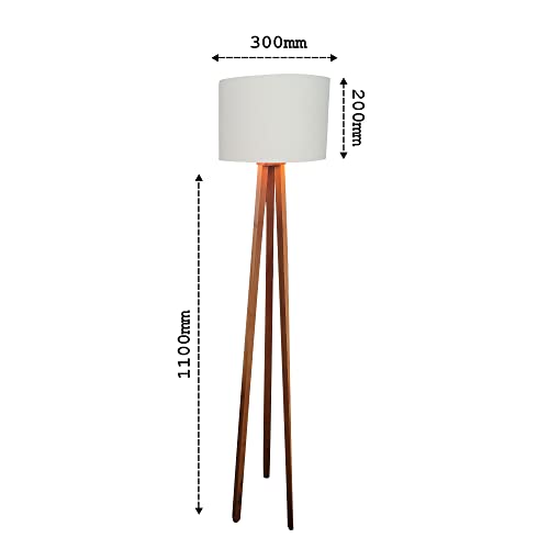 Luminária Abajur Chão LorenzArt Pés Madeira Cúpula Branco