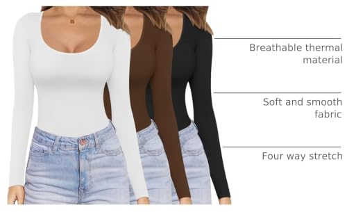 Ekouaer Womens 3 Pack Long Sleeve Shirts Scoop Neck Tops Fitted Thermal Tee - image 4