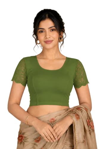 Image of Abhi Cotton Readymade Saree Blouse for Women- Half Net Sleeves, Round Neck, Regular-fit, Stretchable, Pull-on Style Blouse